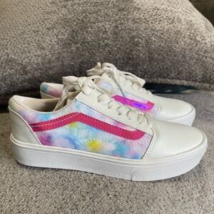 Vans Women’s Size 6 Tye Dye, Pink, and Leather White Shoes